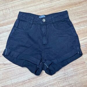 Casual Folded edge High Waisted Denim Black Shorts Size 8